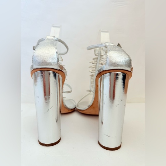 Giuseppe Zanotti Silver Leather Crystal embellished Fishbone Sandal Heels EU41.5 - Picture 8 of 12